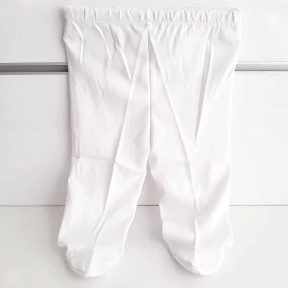 Patikli Beyaz Tek Alt Bebek Penye Pantolon - 3