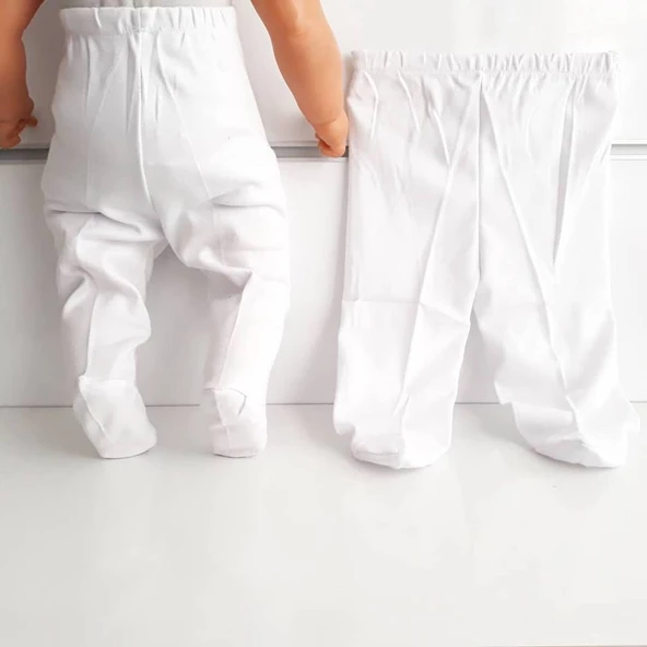 Patikli Beyaz Tek Alt Bebek Penye Pantolon - 2