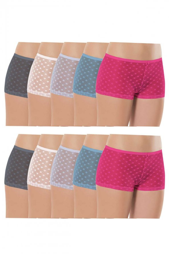 10 Adet Kadın Komple Tül Dantel Boxer Külot - 1