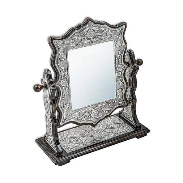 Lucky Life 925 Ayar Gumuss Çiçek Desenli Kare Çift Taraflı Ayna - 3