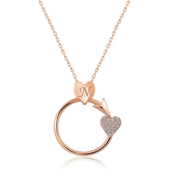 Lucky Life 925 Ayar Gumuss  Rose Kalbe Giden Ok Kolye
