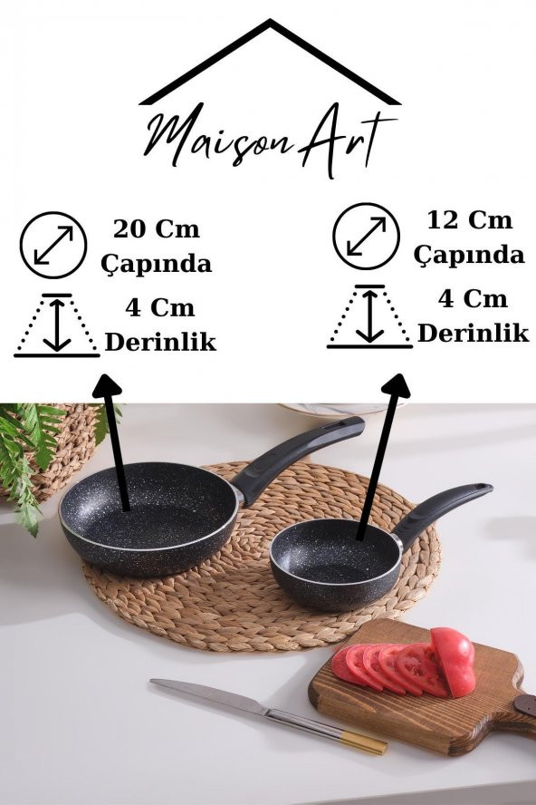 12 Cm Sos Tavası ve 20 Cm Tava Omlet Tavası Seti Granit Tava Yanmaz Yapışmaz - 3