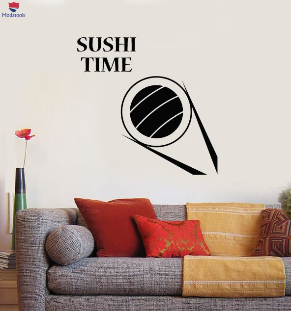 Dekorasyon Cam Duvar Sticker Suşi Saati Japon Yemekleri Oryantal Asya Restoran Çıkartmaları