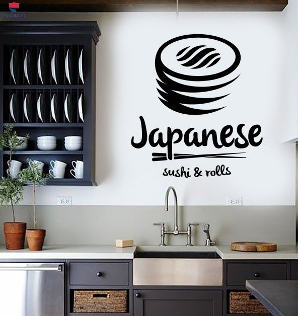 Dekorasyon Cam Duvar Sticker Japon Mutfağı Bar Gıda Suşi Ruloları Restoran Çıkartmaları