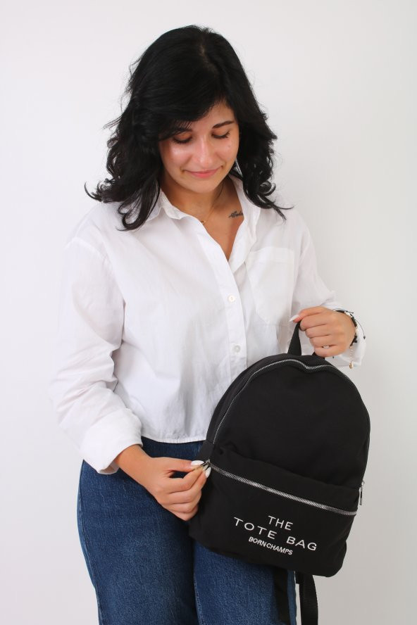 Soobepark 2 Bölmeli Kanvas Kumaş Unisex Okul Spor Günlük Fermuarlı Sırt Çantası Siyah - 3