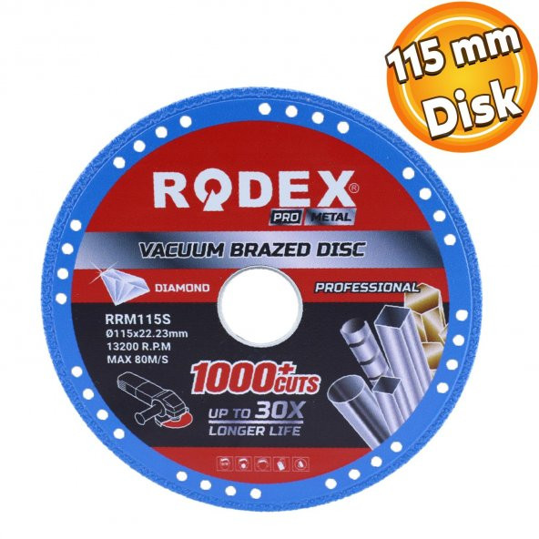Rodex Vakum Kaynaklı Elmas Testere Sağlam Uzun Ömürlü Çok Amaçlı Kesme Disk Diski 115 mm RRM115S