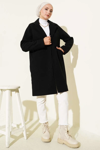 İçi Astarlı Kaşe Kaban Siyah - 2