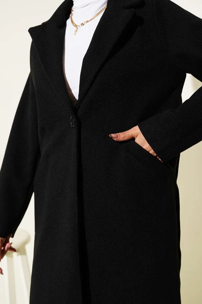 İçi Astarlı Kaşe Kaban Siyah - 4