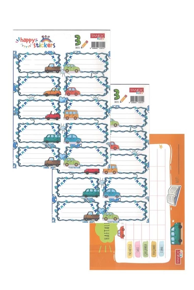 Okul Etiketi Erkek Modeli 10 lu 2 Yaprak Ders Programlı 1 Paket Defter Kitap Etiketi Desenli Renkli Etiket - 8