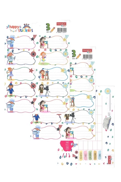 Okul Etiketi Kız Modeli 10 lu 2 Yaprak Ders Programlı 1 Paket Defter Kitap Etiketi Desenli Renkli Etiket