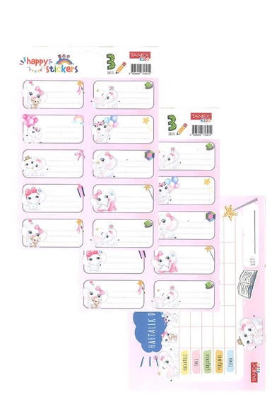 Okul Etiketi Kız Modeli 10 lu 2 Yaprak Ders Programlı 1 Paket Defter Kitap Etiketi Desenli Renkli Etiket - 5