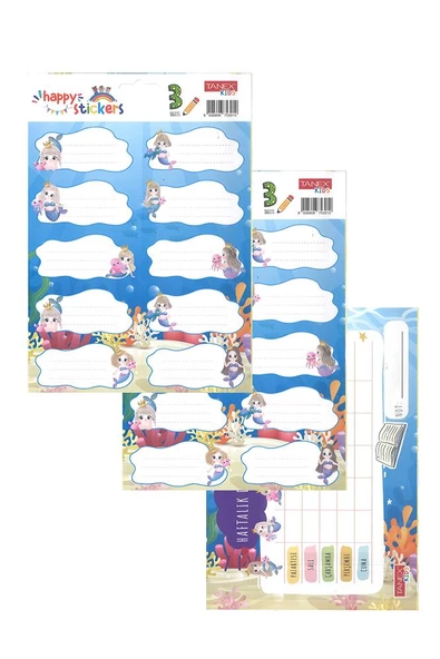 Okul Etiketi Kız Modeli 10 lu 2 Yaprak Ders Programlı 1 Paket Defter Kitap Etiketi Desenli Renkli Etiket - 3