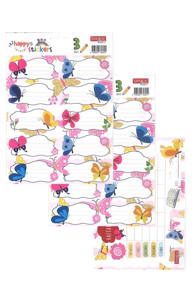 Okul Etiketi Kız Modeli 10 lu 2 Yaprak Ders Programlı 1 Paket Defter Kitap Etiketi Desenli Renkli Etiket - 2
