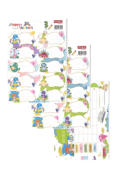 Okul Etiketi Kız Modeli 10 lu 2 Yaprak Ders Programlı 1 Paket Defter Kitap Etiketi Desenli Renkli Etiket - 9