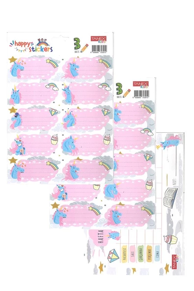 Okul Etiketi Kız Modeli 10 lu 2 Yaprak Ders Programlı 1 Paket Defter Kitap Etiketi Desenli Renkli Etiket - 7