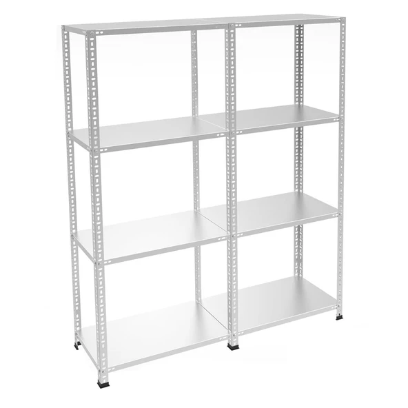 4 Katlı Duble Galvaniz Çelik Raf - Depo, Arşiv, Kiler, Dosya, Market Rafı  59x93 cm 250 cm 1.00 mm - Resim 4