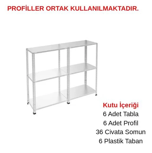 3 Katlı Duble Galvaniz Çelik Raf - Depo, Arşiv, Kiler, Dosya, Market Rafı  43x60 cm 50 cm 1.50 mm ürün görseli