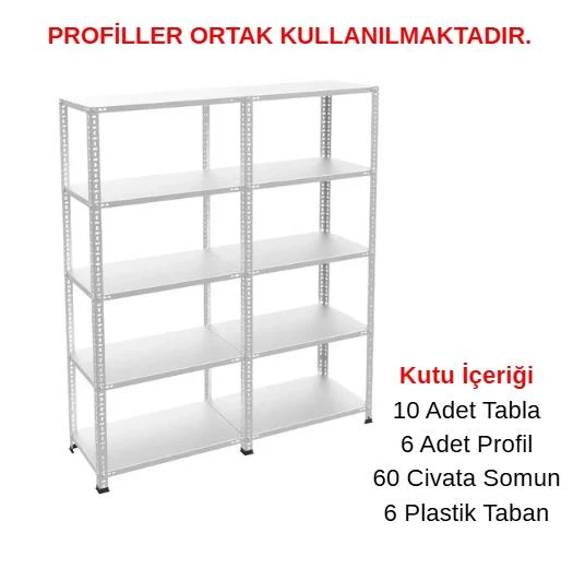 5 Katlı Duble Galvaniz Çelik Raf - Depo, Arşiv, Kiler, Dosya, Market Rafı  43x75 cm 250 cm 0.70 mm ürün görseli