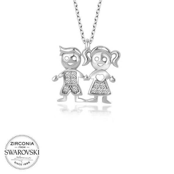 Swarovski Taşlı Lucky Life 925 Ayar Gumuss  Erkek Kız Çocuk Bayan Kolye