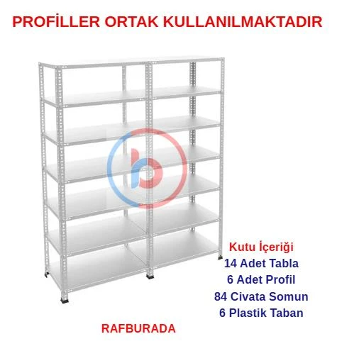 7 Katlı Duble Galvaniz Çelik Raf - Depo, Arşiv, Kiler, Dosya, Market Rafı  31x93 cm 150 cm 1.50 mm ürün görseli