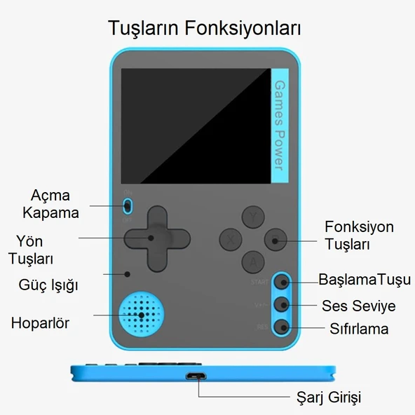 TriLine Retro Klasik 500 Oyun 2.4 inç Renkli LCD Ekran 6.5mm Slim Kasa Taşınabilir El Atarisi - 4