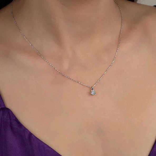 Swarovski Taşlı Lucky Life 925 Ayar Gumuss  Tektaş Bayan Kolye - 2