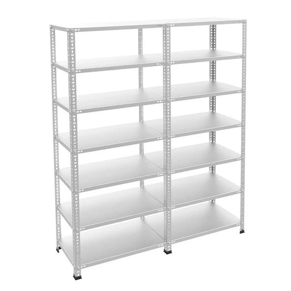 7 Katlı Duble Galvaniz Çelik Raf - Depo, Arşiv, Kiler, Dosya, Market Rafı, Civatalı Raf Sistemi  43x93 cm 300 cm 0.70 mm