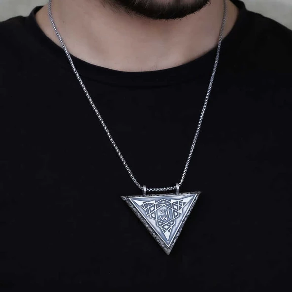 Lucky Life 925 Ayar Gumuss Üçgen İçi Açılabilen Allah Muskalık Kolye - 2