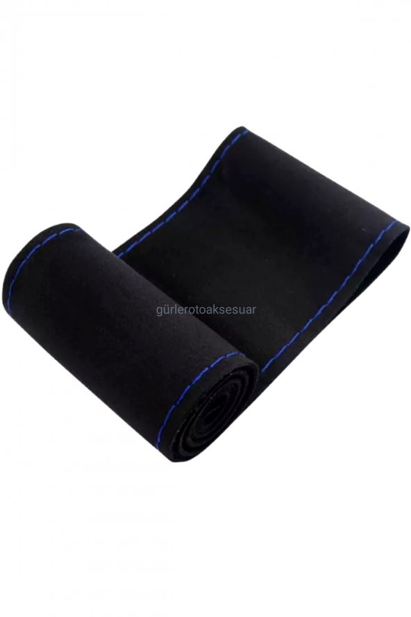 Universal Uyumlu Kamyon Tır Dikmeli Deri Direksiyon Kılıfı Nubuk Alkantra Mavi Ipli 45×10.5cm ürün görseli