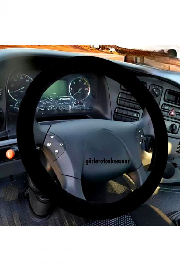 Universal Kamyon Tır Dikmeli Deri Direksiyon Kılıfı Nubuk Alkantra Siyah Ipli 45×10.5cm - Resim 2