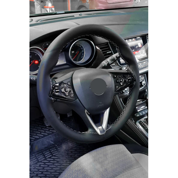Direksiyon Kılıfı Dikmeli Soft Siyah Gri İpli Opel Corsa E Uyumlu (38-10.5cm) - 2