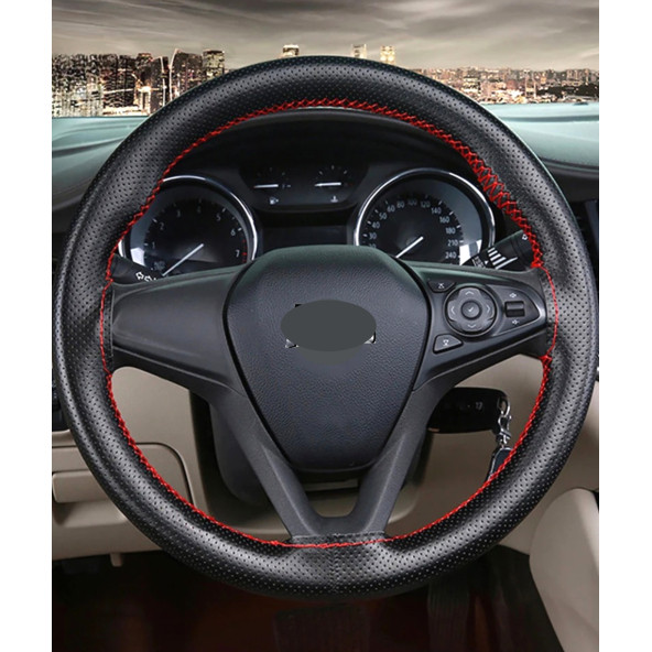 Direksiyon Kılıfı Dikmeli Delikli Desen Kırmızı İpli Ford Focus Tüm Modeller Uyumlu ( 38-10.5cm ) - 1