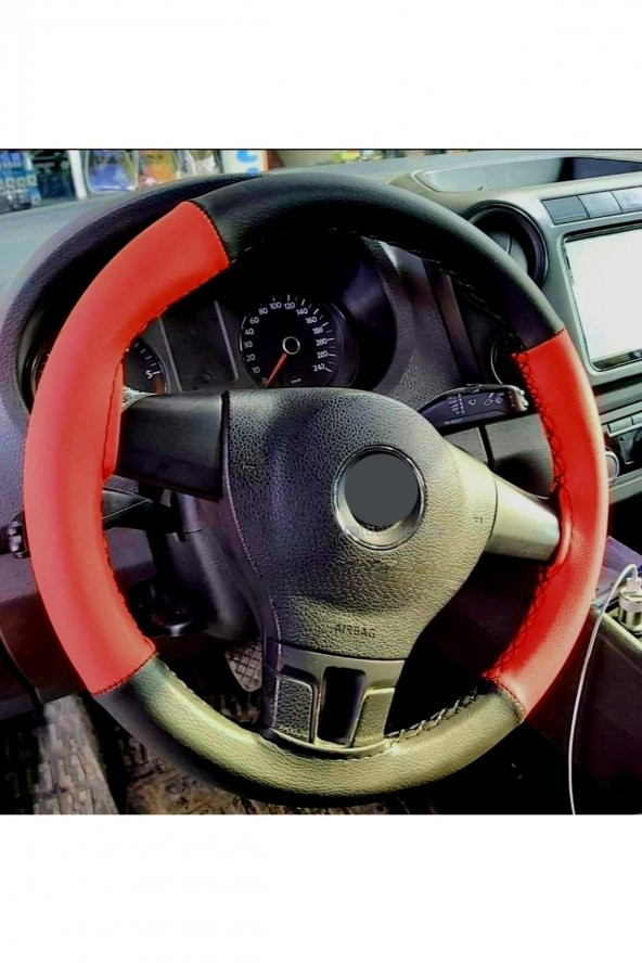 Fiat Linea Uyumlu Direksiyon Kılıfı Dikmeli Iki Renkli Kırmızı Siyah ürün görseli