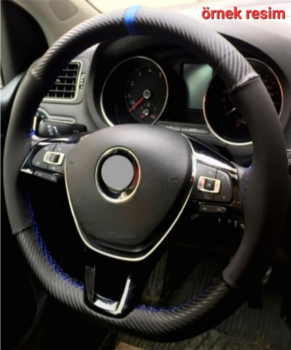 Renault Megane 1 Uyumlu Alkantara Mavi Yüzüklü Dikmeli Direksiyon Kılıfı - 4