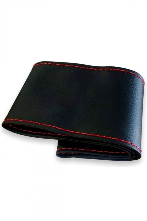 10 Adet Universal Deri Dikmeli Direksiyon Kılıfı Soft Siyah Deri-kırmızı Ipli (38×10cm)