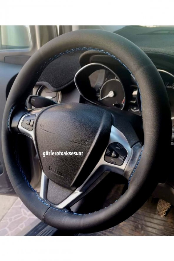 Ford Courier Uyumlu Direksiyon Kılıfı Dikmeli Soft Mavi Ipli (38×10.5cm) - 2