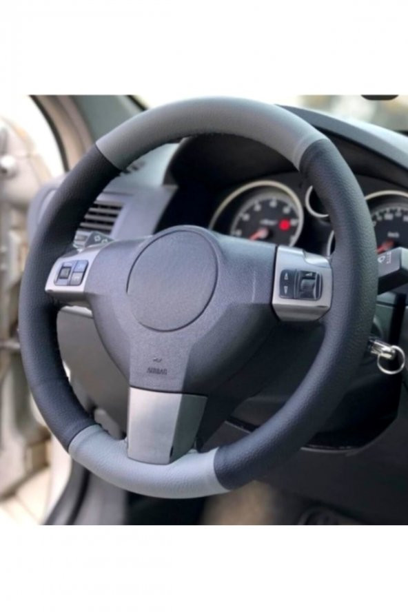 10 Adet Universal Deri Dikmeli Direksiyon Kılıfı Iki Renkli Gri-siyah -4parçalı- (38.10.5cm) ürün görseli