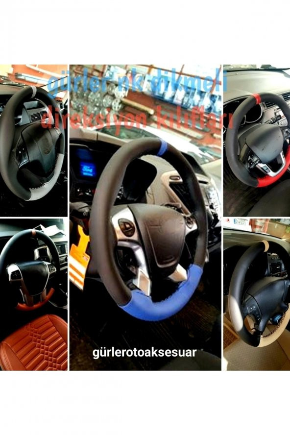 Fiat Linea Uyumlu Dikmeli Direksiyon Kılıfı Iki Renkli Kırmızı Yüzüklü - 3