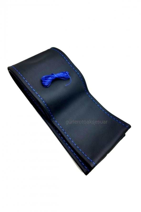 10 Adet Universal Deri Dikmeli Direksiyon Kılıfı Soft Siyah Deri-mavi Ipli (38-10cm) - Resim 3