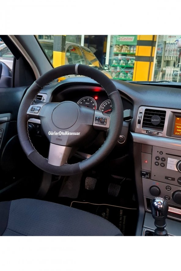 Seat Leon Uyumlu Dikmeli Direksiyon Kılıfı Noktalı-Alkantara Gri Yüzüklü - Resim 3