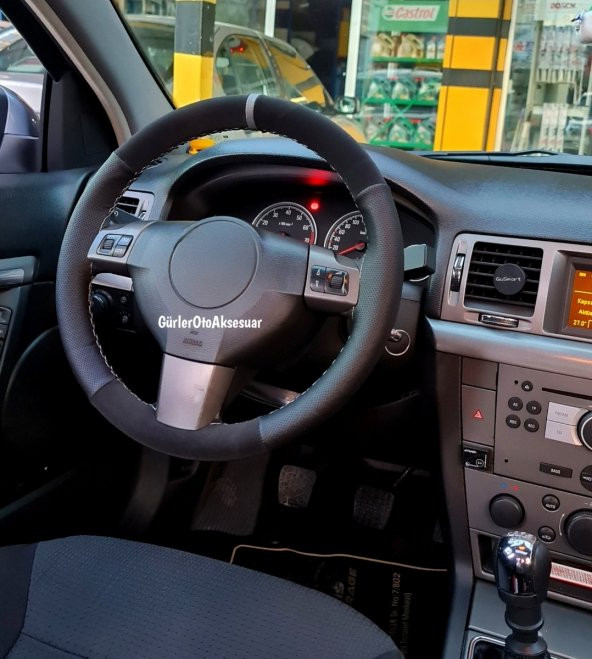 Opel Astra J kasa Uyumlu Dikmeli Direksiyon Kılıfı Noktalı-Alkantara Gri - 4