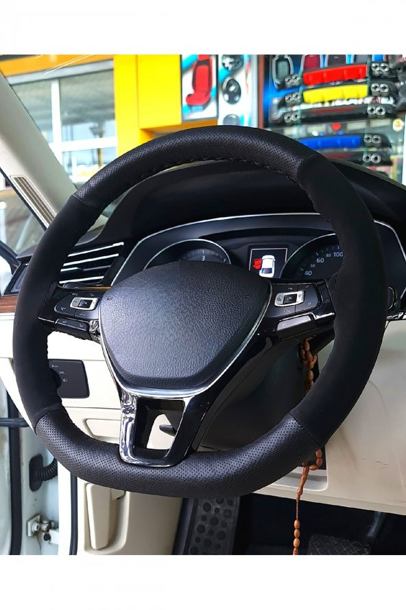 Opel Astra G kasa Uyumlu Dikmeli Direksiyon Kılıfı Noktalı-Alkantara Siyah - 2
