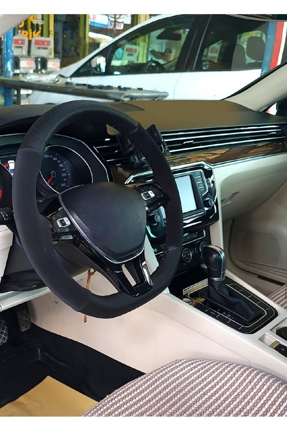 Renault Clio Symbol 3 Uyumlu Dikmeli Direksiyon Kılıfı Noktalı-Alkantara Siyah - Resim 3