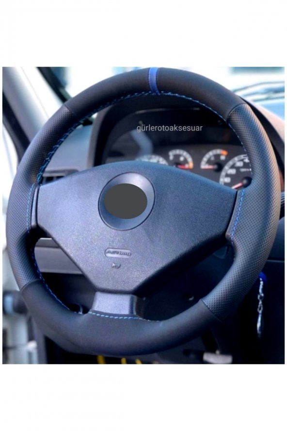 Toyota Corolla 2013+ Uyumlu Dikmeli Direksiyon Kılıfı Noktalı-Nubuk Mavi Yüzüklü - Resim 2