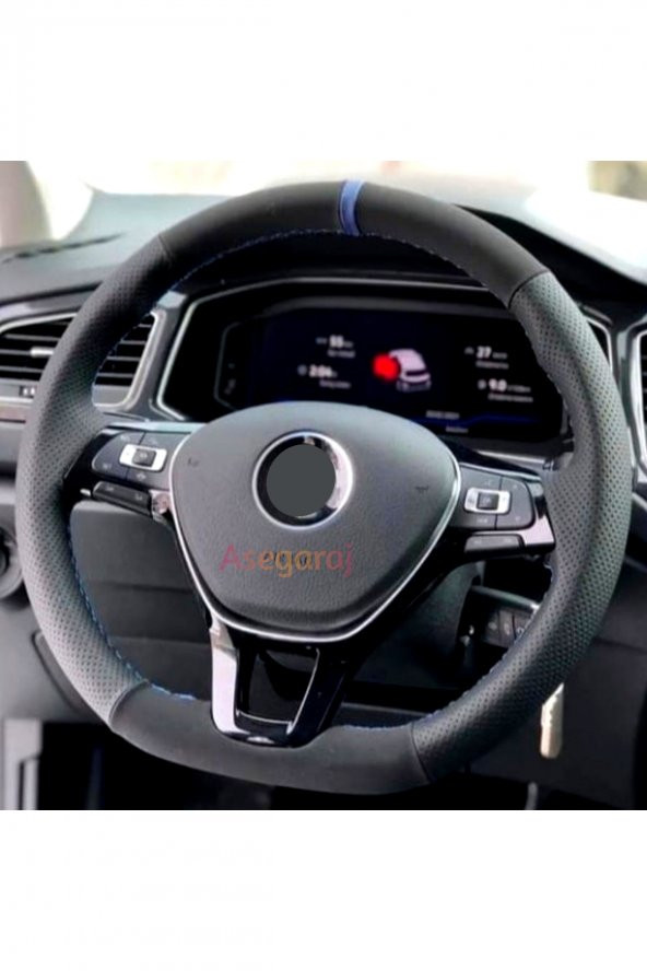 Toyota Yaris Uyumlu Direksiyon Kılıfı Dikmeli Noktalı-Nubuk Mavi Yüzüklü - Resim 3