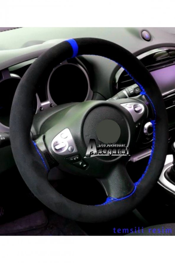 Volkswagen Passat Uyumlu Alcantara Dikmeli Direksiyon Kılifı Mavi Yüzüklü ürün görseli 1