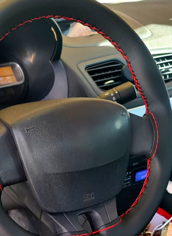 Renault Fluence Uyumlu Dikmeli Direksiyon Kılıfı Soft Esnek Kokusuz Kırmızı İpli-(38×10.5CM) - 3