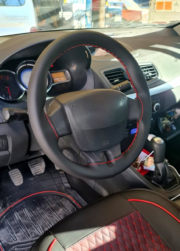 Renault Fluence Uyumlu Dikmeli Direksiyon Kılıfı Soft Esnek Kokusuz Kırmızı İpli-(38×10.5CM) - 2