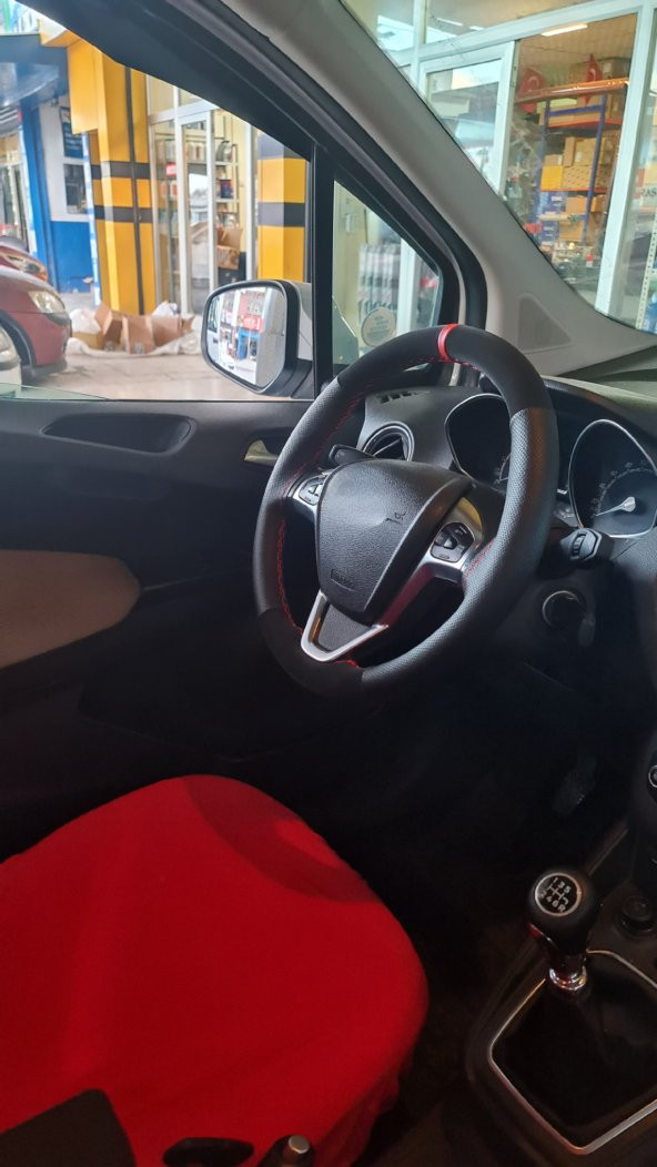 Nissan Primera Uyumlu Kırmızı Yüzüklü Noktalı-Nubuk Deri Direksiyon Kılıfı - Resim 2