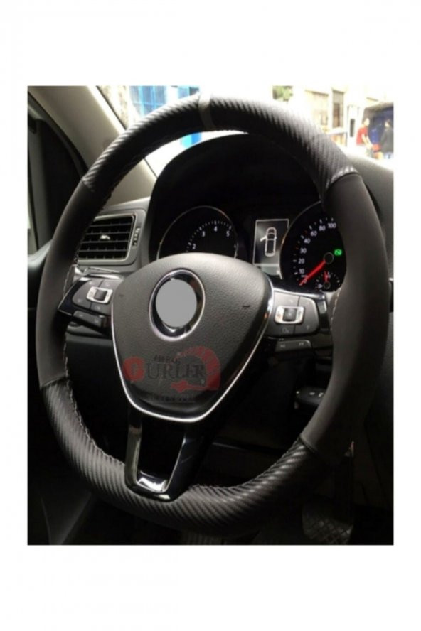 Vw Passat B6 Uyumlu Direksiyon Kılıfı Karbon Alkantra Gri Yüzüklü Gri Ipli - Resim 2